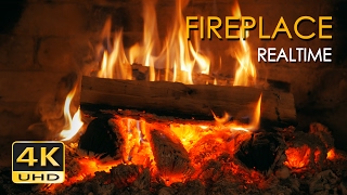 4K Realtime Fireplace  Relaxing Fire Burning Video  3 Hours  No Loop  Ultra HD  2160p [upl. by Jerry722]