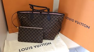 LV neverfull mm damier ebene rose ballerine unboxing [upl. by Eitnom]