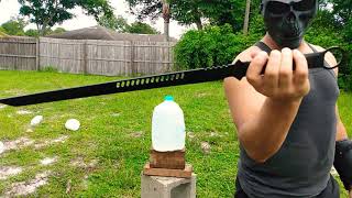 15 tactical fantasy katana machete sword review cutthrust test review [upl. by Nilkcaj]