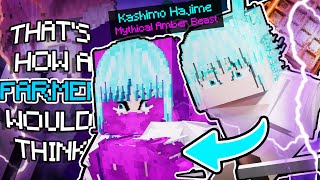 Using MYTHICAL AMBER BEAST as KasHIMo Hajime to FIGHT FARMERS in Minecraft [upl. by Nihahs]