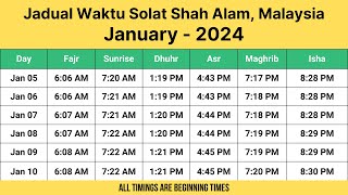 Jadual Waktu Solat Shah Alam Malaysia January  2024  Shah Alam Prayer Times [upl. by Anagnos]