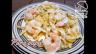 Pasta con camarones en salsa blanca │ Creamy fettuccine shrimp │Sandys International Recipes [upl. by Ydissak]