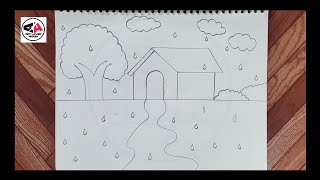 Rainy season drawing How to draw rainy season drawing very easy step by step Rainy [upl. by Mckeon]