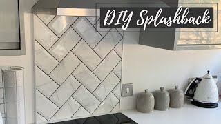 HOW TO  CHEAP DIY HERRINGBONE SPLASHBACK  Splashback Tiling [upl. by Angeline778]