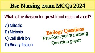 bsc nursing entrance exam Mcq 2024  previous years nursing question paper  biology MCQs [upl. by Ijar531]