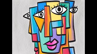 Cubism art drawing of faces in step by step  Art lesson for Picasso cubism style [upl. by Gerita]