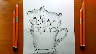 disegni facile  Come disegnare Gattini carini allinterno della tazza  Cute kittens inside Cup [upl. by Yerag]