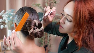 ASMR Sleek Hair amp Chain Updo Hair Brushing and Styling wAccessories for a Cute Finish Soft Spoken [upl. by Ahsitauq]