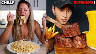 mukbangers eating CHEAP VS EXPENSIVE meals 😳 [upl. by Shellans]