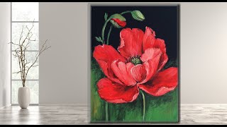 RED POPPY Acrylic Painting Simple Flower STEP by STEP MariArtHome [upl. by Aicilehp]