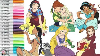 Disney Princess Coloring Book Compilation Belle Snow White Anna Elsa Pocahontas Rapunzel Jasmine [upl. by Tyrus]