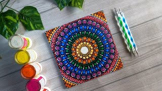 Beautiful DOT MANDALA ART On Canvas Tutorial Beginners [upl. by Analat90]