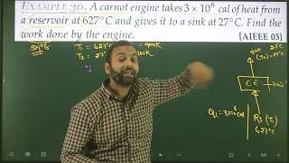 Ex30 Thermodynamics  A Carnot engine takes 3106 cal of heat from a reservoir at 627 C and gives [upl. by Molini]