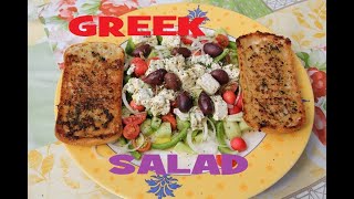 GREEK SALAD WITH GARLIC BREAD RECIPE HOW TO MAKE HEALTHY SALAD WITH GARLIC CIABATTA [upl. by Nylareg422]