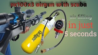 px100 x3 air rifle Air filling with scuba tank How to fill air in PCP with scuba [upl. by Obbard]