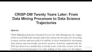 CRISP DM Twenty Years Later From Data Mining Processes to Data Science Trajectories [upl. by Niledam]