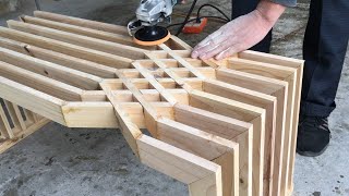 A Perfect Woodworking Design Project  Making a Slatted Modern Bench for our home DIY [upl. by Selohcin]