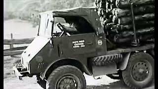 Vertonter SchwarzweißWerbefilm quotMercedesBenz Unimog im Forstbetriebquot von 1953 [upl. by Ehcropal942]