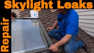 REPAIRING SKYLIGHT LEAKS  Easy permanent leak repair on Velux Skylights  Silicone Patch [upl. by Ydnat]