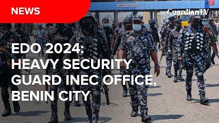 Edo 2024 Heavy police presence spotted around INEC office Benin City [upl. by Constantino]