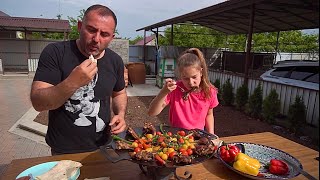 GRILLED MEAT with VEGGIES on a FRYING PAN [upl. by Fanchie]