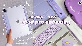 m2 ipad pro 129quot unboxing 💜 apple pencil 2  accessories [upl. by Ahmed428]