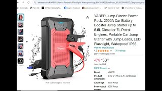 YABER Jump Starter Power Pack 2500A Car Battery Booster Jump Starter [upl. by Sidwohl]