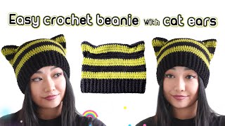 Easy Crochet Beanie with Cat Ears [upl. by Ecirtac744]