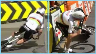 🚴‍♂️😱 Remco Evenepoel CRASHES Hard First Corner DISASTER at Itzulia Basque Country TT [upl. by Truc944]