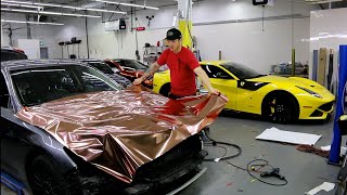 How To Vinyl Wrap A Hood Bonnet In Rose Gold Chrome With Embossed Logo [upl. by Brigid]