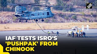 IAF collaborates with ISRO  Chinook airlifts ISRO’s ‘Pushpak’ to altitude of 45 km [upl. by Shaddock307]