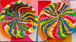 Macrame multicolour fruit amp flower basket tutorial How to make macrame basket [upl. by Bauske]