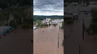 Drone footage shows extensive flooding in Asheville North Carolina from Hurricane Helene [upl. by Senga]