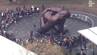 MLK Embrace sculpture unveiled on Boston Common [upl. by Ameehsat]