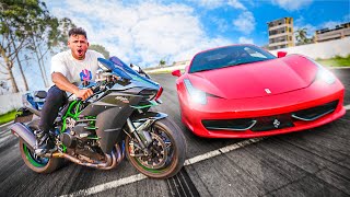 RACHA MINHA FERRARI 458 VS KAWASAKI H2 A MOTO MAIS RAPIDA DO MUNDO [upl. by Idner]