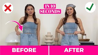 A jeans hack on how to downsize in the waist ❌without sewing the sides❌  FASHION HACKS [upl. by Argyres]