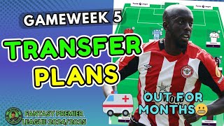 FPL GW5 TRANSFER PLANS  JOAO PEDRO WISSA INJURED🚑 EZE NOT ON PENS😬  FPL 202425 Tips amp Strategy [upl. by Berkeley286]