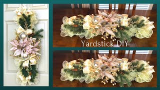 EASY HIGH END YARDSTICK CENTERPIECEDOOR SWAGGARLAND DIY HOLIDAY WREATH FLORAL ARRANGEMENT 🎄 [upl. by Ynaffets477]