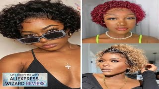 AliExpress Collection Pixie Cut Wigs Human HaiShort Curly Lace Front Human Hair Review [upl. by Atnom]