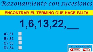 46 RAZONAMIENTO CON SUCESIONES ENCONTRAR EL TÉRMINO QUE HACE FALTA 161322 [upl. by Killie]