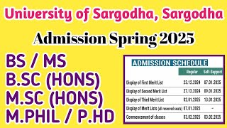 UOS ADMISSION SPRING 2025  University of Sargodha Admission 2025 Il [upl. by Admana276]