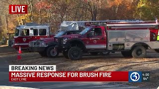 Crews battling brush fire off Oswegatchie Hills Road in East Lyme [upl. by Houston765]