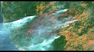 Chetco Bar Fire Southwestern Oregon July to October 2017 Sentinel2 truecolor satellite imagery [upl. by Hurless588]