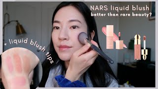 NARS afterglow liquid blush wear test amp rare beauty blush comparison review swatches amp demos [upl. by Attelahs317]