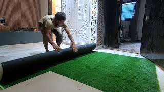 PVC Grass Installation In Low Cost  How toInstall artificial grass on wall interiorwoladesign [upl. by Legnalos]