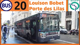 Bus 20 RATP Levallois Louison Bobet  Porte des Lilas [upl. by Sayette250]