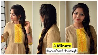 EASY ROPE Braid Hairstyle for Medium to Long Hair  2min Everyday Hairstyle  Hairstyle with Kurti [upl. by Lebezej696]