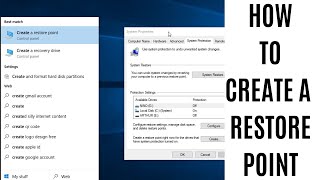 How to Create a Restore Point  Windows 10 [upl. by Weidner73]