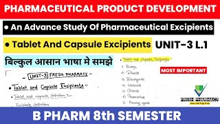 Tablet and Capsule Excipients in Pharmaceutical Product Development 8th sem Unit 3 L1  BP 813 ET [upl. by Sarena435]