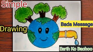 Save Earth Drawing 🌍  How to Draw Earth with Trees and Water Tap  Easy StepbyStep Tutorial [upl. by Aroc]